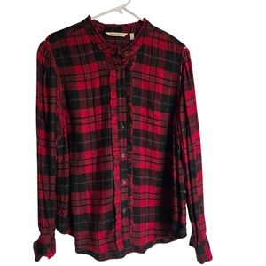 Soft Surroundings Size XL Triana Lightweight Flannel Plaid Shirt Red